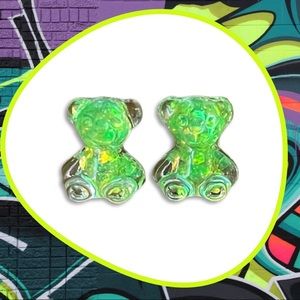 Glitter Green Gummy Bear Stud Earrings